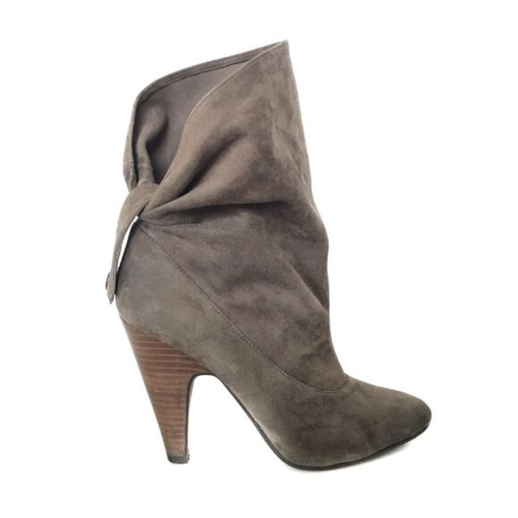 ASH Slouchy Suede Ankle Boots Cone Heel Taupe Grey 7.5 - Picture 3 of 13